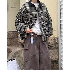 春秋季黑白格纹翻领夹克男款日系复古风街头拉链外套上衣J642，男装夹克，星座1116A（原606A-3）