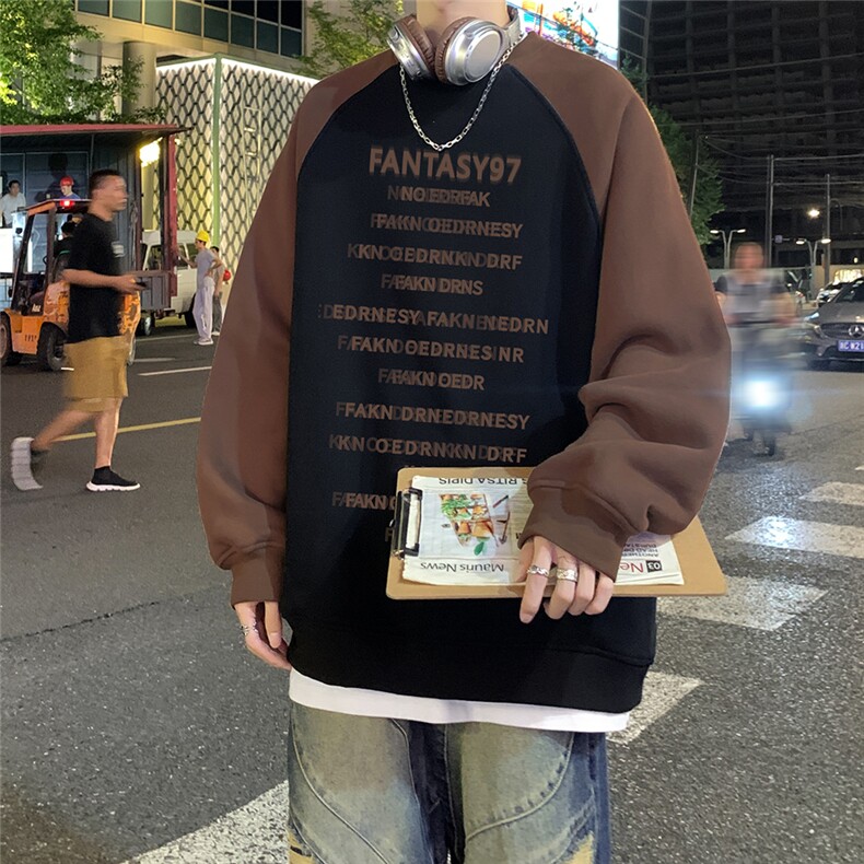 港风新款秋季时尚百搭宽松字母印花潮流卫衣WY614P48控68图片