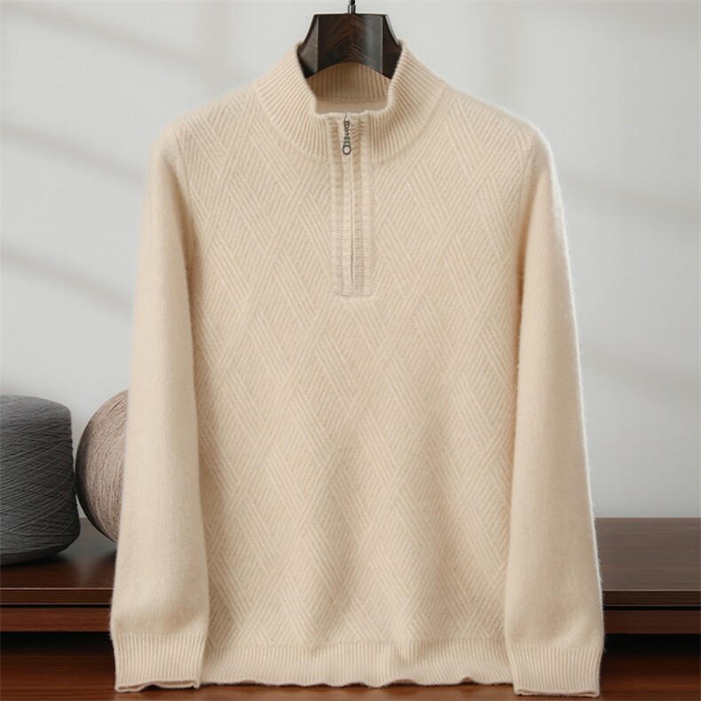 秋冬新款纯色针织半高圆领针织套头上衣，男装针织衫/毛衣，隆格羊绒