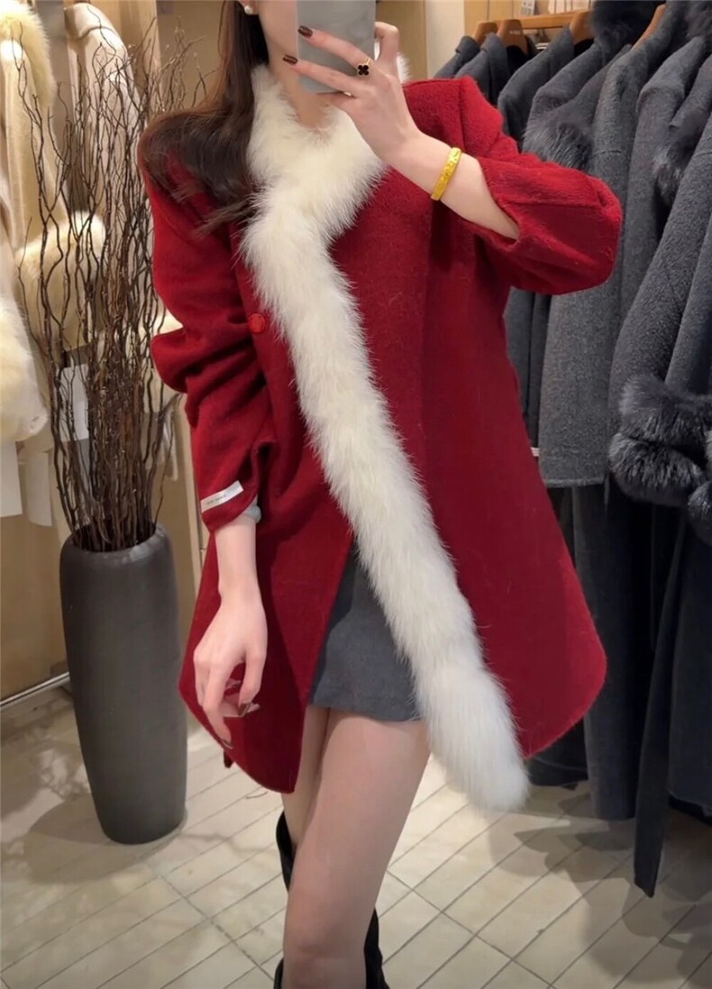 【依嘟】2026新款小个子收腰显瘦毛领洋时尚羊毛外套(,女装双面呢大衣,依嘟服饰