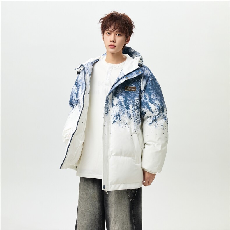 XZ-230-1MY705男模无影墙简约轻奢水墨涂鸦休闲连帽棉服P118控158,男装棉衣,星座230-1