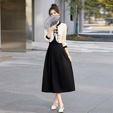 新中式国风套装女2024春秋新款高端气质盘扣外套吊带连衣裙两件套，女装套装/套裙，韩然一族