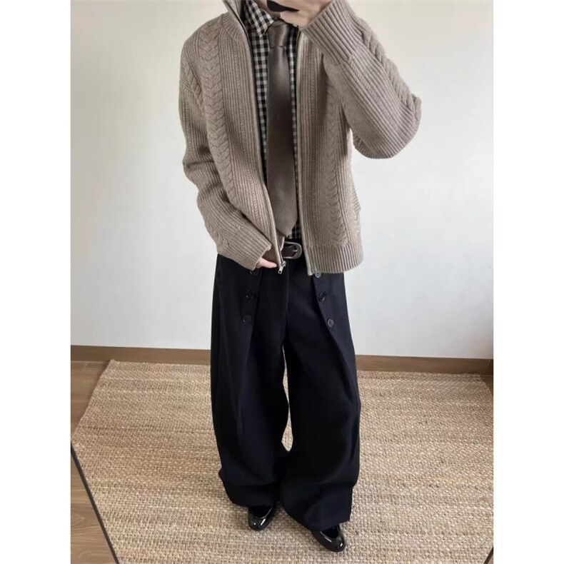 复古麻花拉链针织开衫男士毛衣外套男针织衫夹克 MY004-P85图片