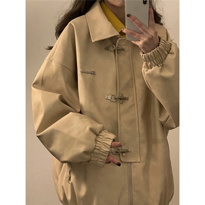 中性风黄底夹克女大码M-5XL夹克男水洗雪花皮衣女JK8741P130控168图片
