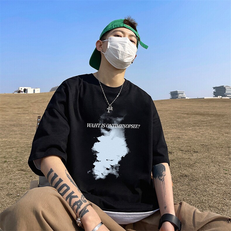 抖音得物二开现货220克夏装重磅美式高街宽松短袖t恤MT195,男装T恤,电商A486-1