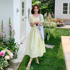 法式甜美时尚气质连衣裙女2025夏季新款收腰显瘦设计感小个子长裙，女装连衣裙，慧尚2-185