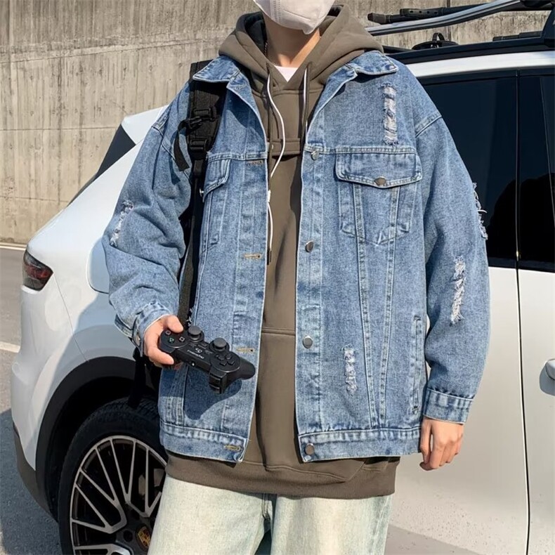 牛仔外套男韩版潮流破洞字母2023春秋新款ins宽松上衣W4578-P60,男装大码男装,星座412-2