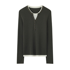 2025年秋季新款四平假两件针织半开领上衣时尚休闲通勤百搭，女装针织衫/毛衣，朝思羊绒