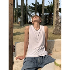 网图有货夏季运动罗纹无袖背心男纯色宽松休闲坎肩T恤A611-P20，男装背心/马甲，星座1505