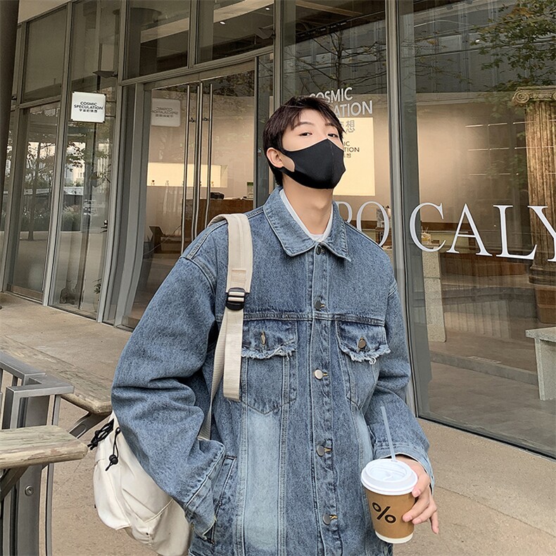 秋季新款牛仔外套男宽松潮牌帅气ins百搭牛仔夹克痞帅牛仔衣,男装夹克,星座410-7