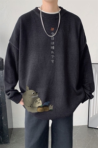 1港风新款宽松休闲中性情侣潮流印花毛衣男外套7963P55加绒P70图片