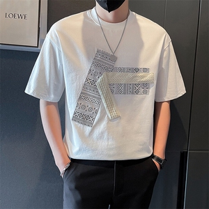 夏季短袖T恤男2025新款潮牌拼接男装半袖体恤 A313-K822-P55图片