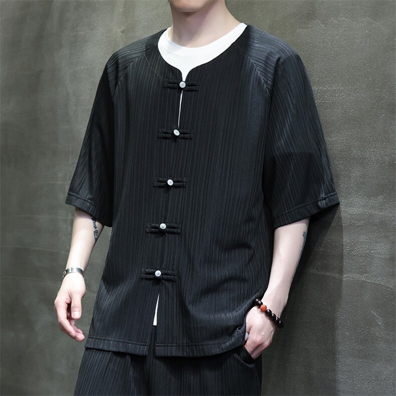 2025夏季新款风男装汉服盘扣新中式开衫唐装竖纹衬衫C101-P45,男装衬衫,电商B277(原6028)