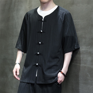 2025夏季新款风男装汉服盘扣新中式开衫唐装竖纹衬衫C101-P45