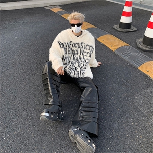 美式字母慵懒风软糯毛衣男女秋冬季潮牌情侣加厚针织衫91955-p65图片