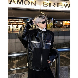 美式复古pu皮机车服夹克男秋冬宽松休闲短款外套潮图片