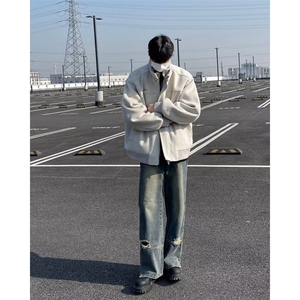 秋冬季美式复古麂皮绒外套男女宽松休闲百搭设计感棉衣外套W9296图片