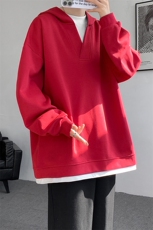 8XL-M叠穿假两件卫衣重磅连帽V领拼接套头衫宽松大码外套WY006P65，男装卫衣，电商B312