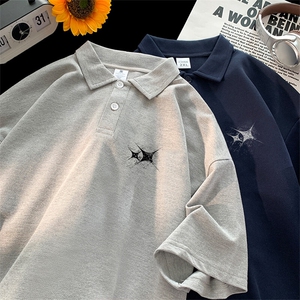 可设48小时支持抖音得物来样二开 网眼透气翻领t恤美式短袖POLO衫图片