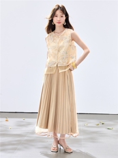夏季新款现货！2026新中式重工洋气百搭款马甲+百褶半裙两件套女，女装套装/套裙，宝儿家