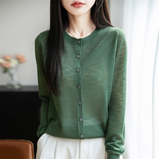 竹节麻圆领开衫-，女装T恤，暖娇绒包芯纱店