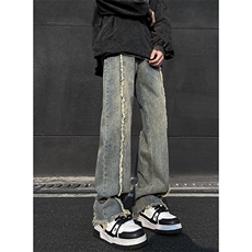 美式ins高街hiphop重工艺水洗毛边牛仔裤货号K712P65，男装牛仔裤，电商A063