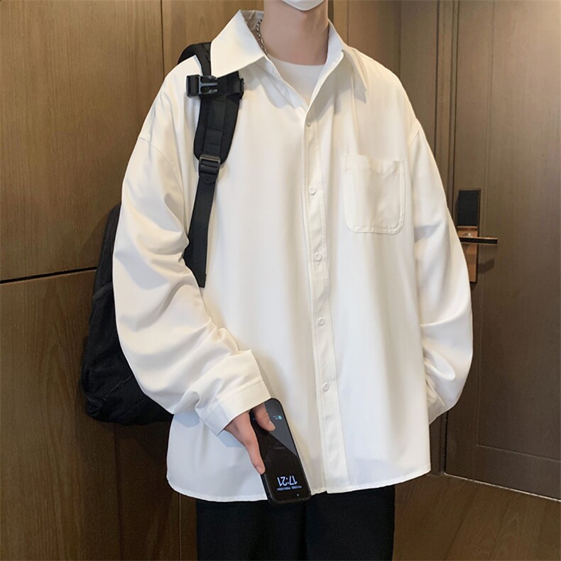 C9090/P40秋装新款长袖衬衫男简约纯色大码休闲痞帅衬衣百搭上衣,男装衬衫,电商A141