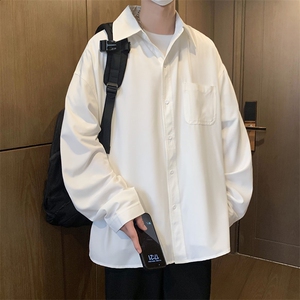 C9090/P40秋装新款长袖衬衫男简约纯色大码休闲痞帅衬衣百搭上衣图片