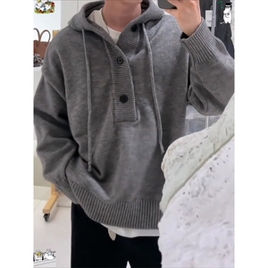 重磅秋冬装北极绒开衫毛衣美式复古休闲慵懒风针织衫加厚连帽外套