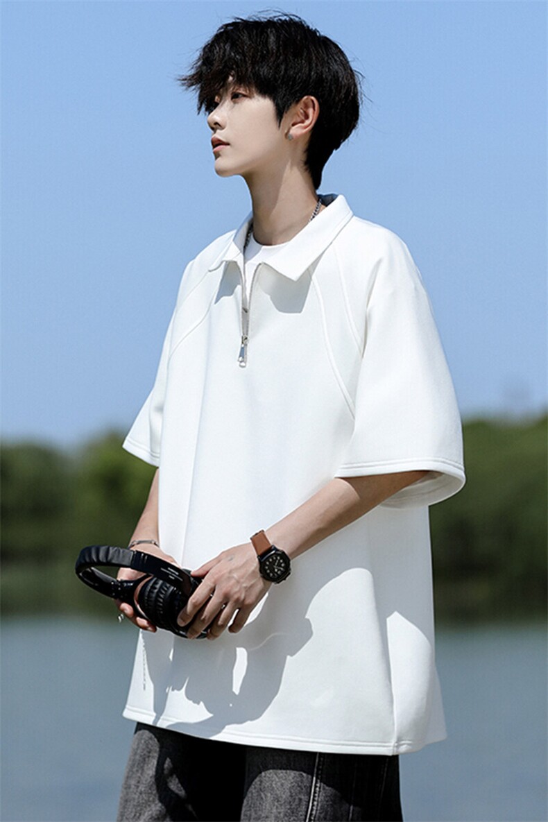 8XL-M半拉链t恤短袖POLO衫男款夏季美式翻领宽松大码半袖DT008P45,男装T恤,电商B312