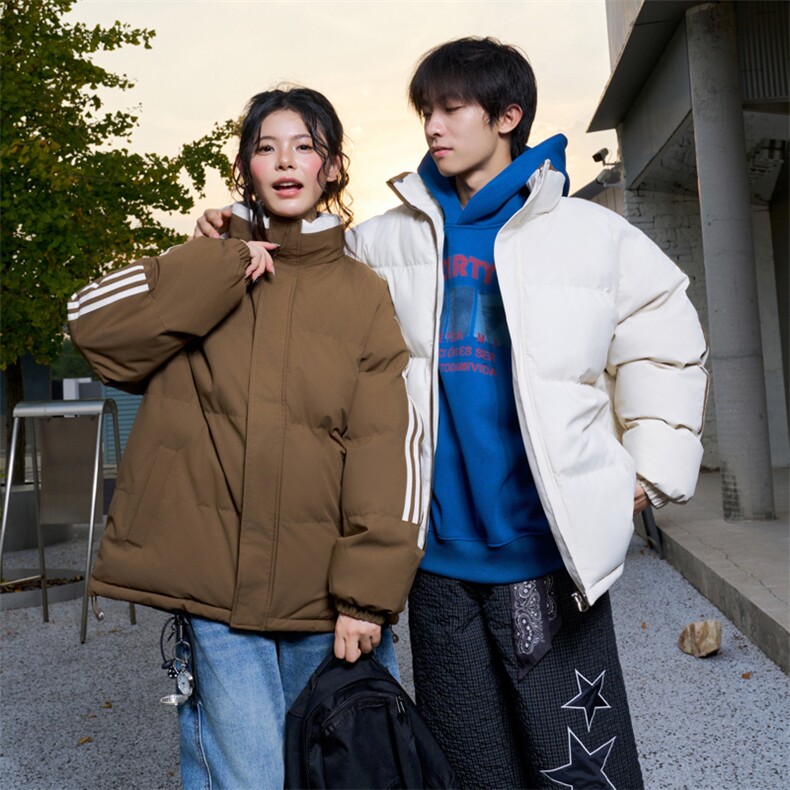 ！冬季条纹五防立领加绒加厚棉衣情侣撞色棉服外套MY7777-P68图片