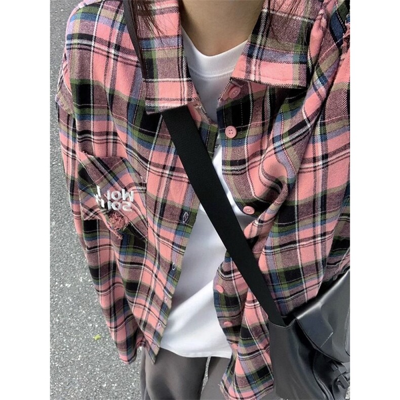 TC697-P45黑红格子早秋长袖衬衫美式学院风学生百搭上衣,男装衬衫,星座617A-2