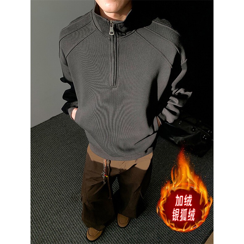 加绒银狐绒冬重磅450克设计感拉链套头立领外套AH907JR-P48图片