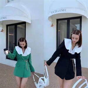 娃娃领腰带西装,女装西装,欧妮卡蒂蔓