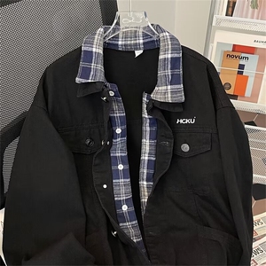 水洗做旧复古牛仔外套男2024春秋新款设计感宽松胖休闲夹克上衣图片