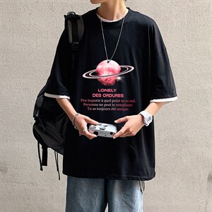JT55184-P25 nasa宇航员联名款 假两件短袖t恤男大码胖子半袖体恤图片
