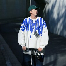 50%棉300克新款日系港风cityboy宽松印花圆领卫衣W2201-P58控78，男装卫衣，电商A036A