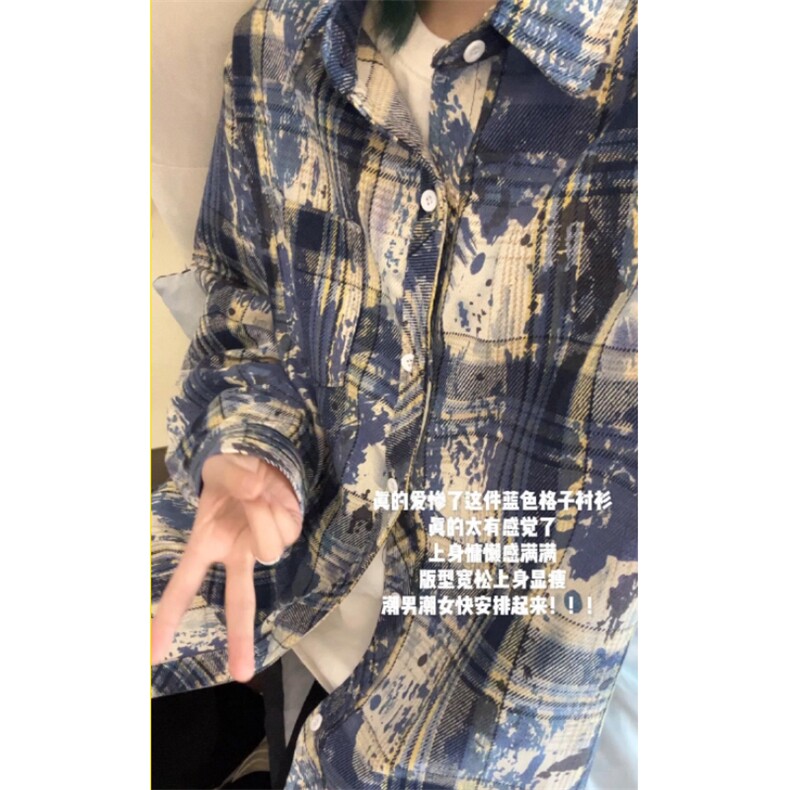 特批25港风格子衬衫印染渐变宽松外套格子外套CS2498,男装衬衫,电商A128