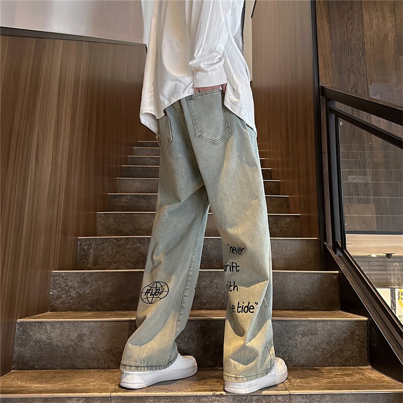 k1048-p45-控68 M-5XL 现货显瘦港风高阶大码黄泥宽松牛仔裤图片