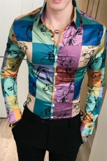 2021春秋男衬衫英伦长袖上衣印花男装韩版修身四季花色衬衣H493-P55，男装衬衫，星座419（原A233）