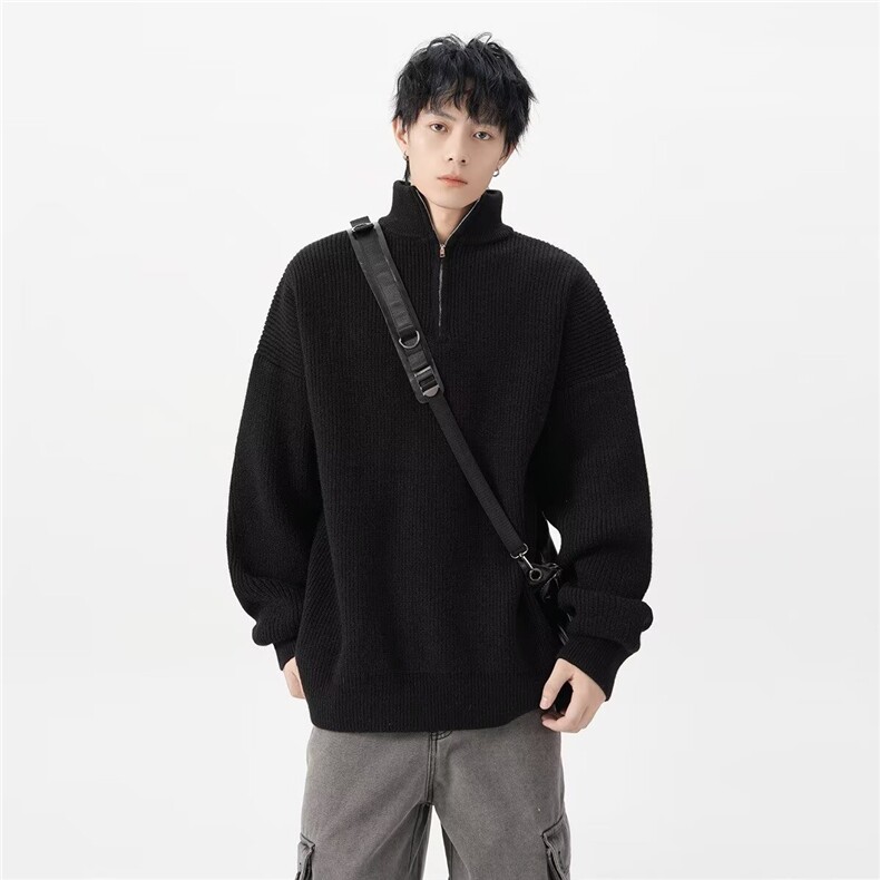 M012-P412025美式半拉链破坏毛衣,男装针织衫/毛衣,电商B323A