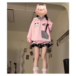 卫衣女春秋季2025韩版宽松大码女装薄款学生可爱连帽撞色上衣外套图片