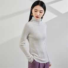 2024秋冬新款山女士抽条高翻领，女装羊毛衫，润辉羊绒