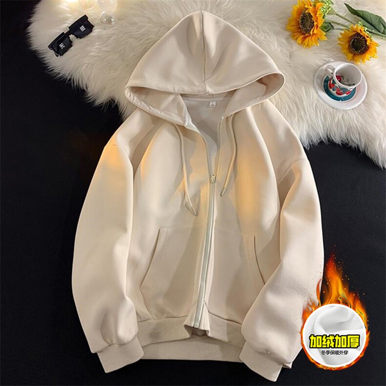 480G重磅加绒加厚硬挺boxy男女秋冬美式高街结构连帽卫衣开衫外套，女装短外套，电商A486