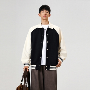 重磅420克boxy短款开衫卫衣液态棉爽滑棒球服撞色外套男D9898-P68图片
