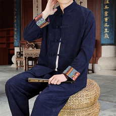 男士外套灯芯绒夹克套装盘扣立领风XZ1512-2502套装-P130，男装休闲套装，星座1512