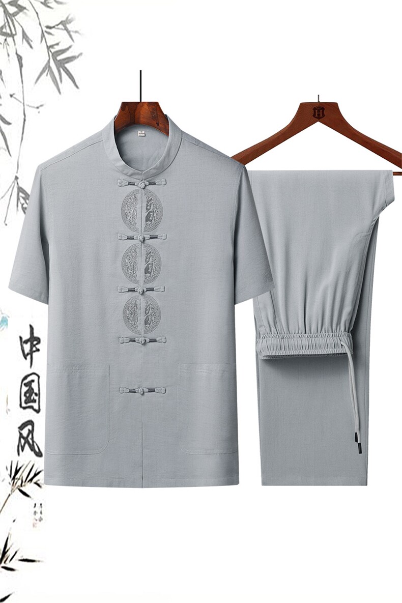 DR2031钱塘2020-2夏季新款男士唐装套装时尚风短袖两件套P98,男装民族服装,钱塘207-2