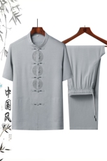DR2031钱塘2020-2夏季新款男士唐装套装时尚风短袖两件套P98，男装民族服装，钱塘207-2