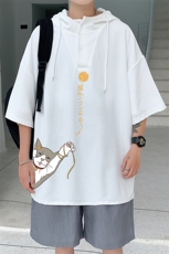 LD54013-P45连帽短袖t恤男大码胖子带帽五分袖中袖，男装T恤，电商A040