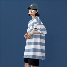 714-1-T097-p35男女装条纹新款港风短袖纯棉夏季T恤情侣mb，男装T恤，星座1404-3